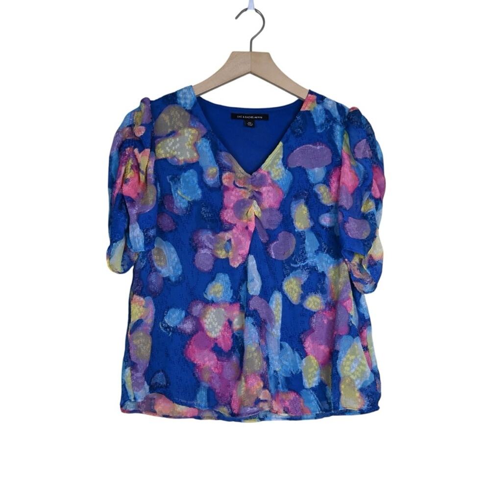 Zac & Rachel Women's PM Abstract Design Sheer Sleeve Wearable Art Pullover Top